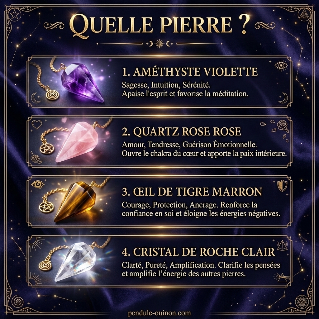 Infographie : Quelle pierre choisir pour son pendule divinatoire ?